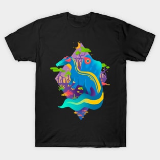 Blue Spinosaurus Dinosaur in Mangrove Swamp T-Shirt